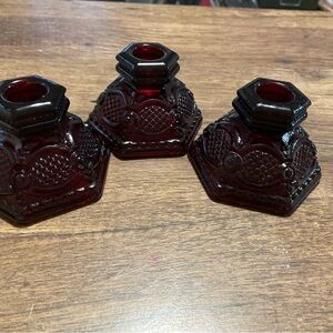 Vintage Avon Cape Cod Collection Red Ruby Glass candlestick Holders